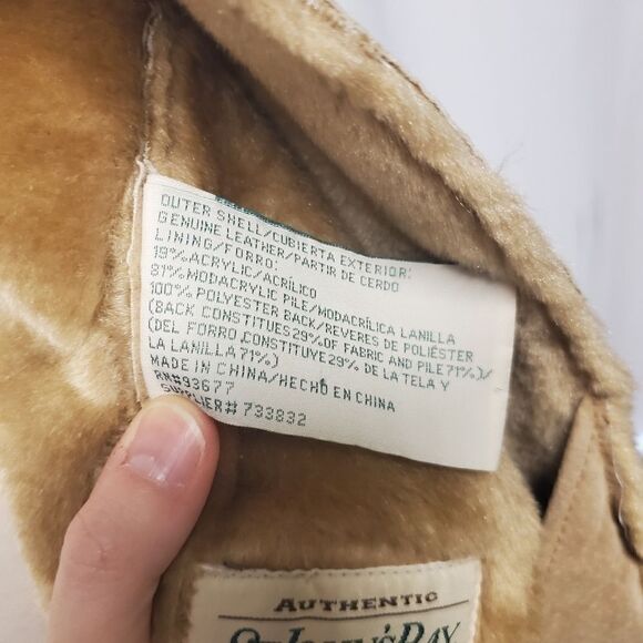 Vintage 90s y2k Penny Lane Style Tan Leather Faux Fur Collar Plush Jacket Md - Picture 7 of 7